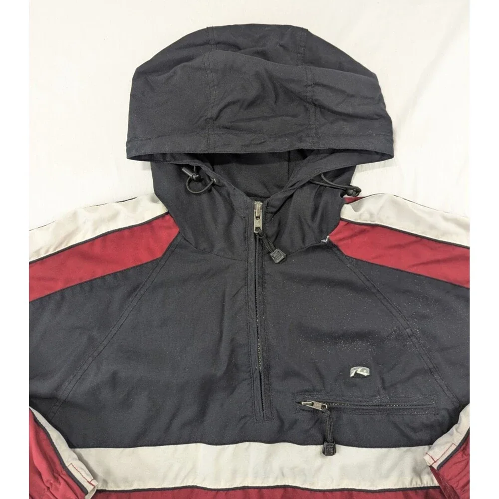 Rusty Surfboards Windbreaker Jacket Mens M Medium Black 1/4 Zip Hooded 00s Y2K